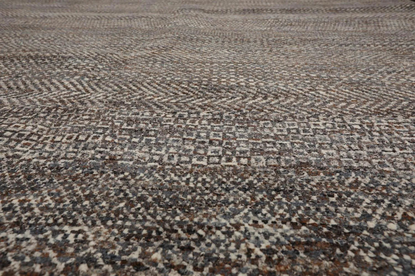 8' x 10' Hand Knotted 100% Wool Modern Oriental Area Rug Ivory, Gray, Brown