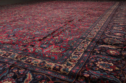 12' 4''x16' 7'' Palace Burgundy, Midnight Blue Hand Knotted 100% Wool Mashad Traditional Oriental Area Rug