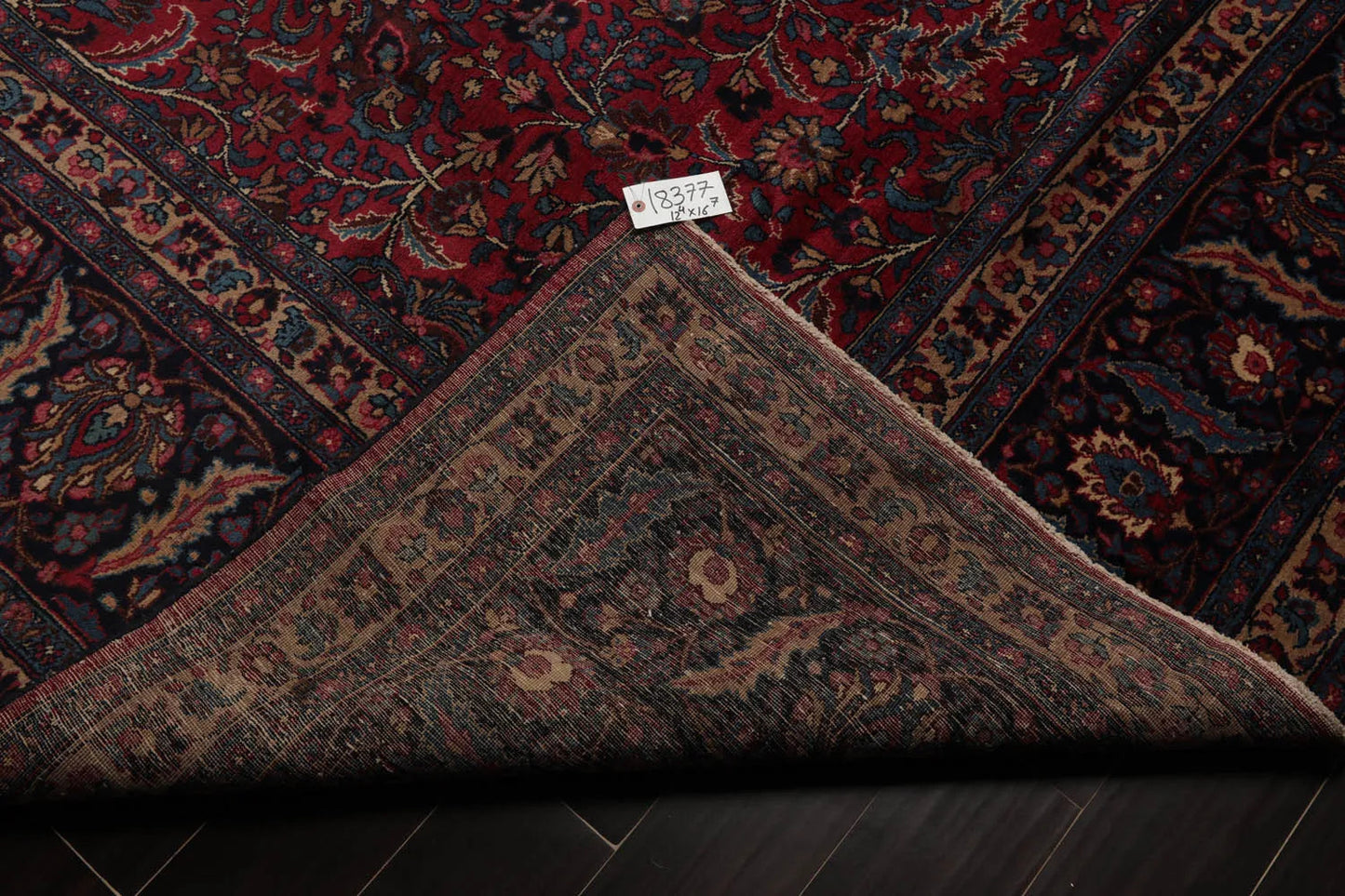 12' 4''x16' 7'' Palace Burgundy, Midnight Blue Hand Knotted 100% Wool Mashad Traditional Oriental Area Rug