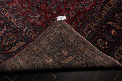 12' 4''x16' 7'' Palace Burgundy, Midnight Blue Hand Knotted 100% Wool Mashad Traditional Oriental Area Rug