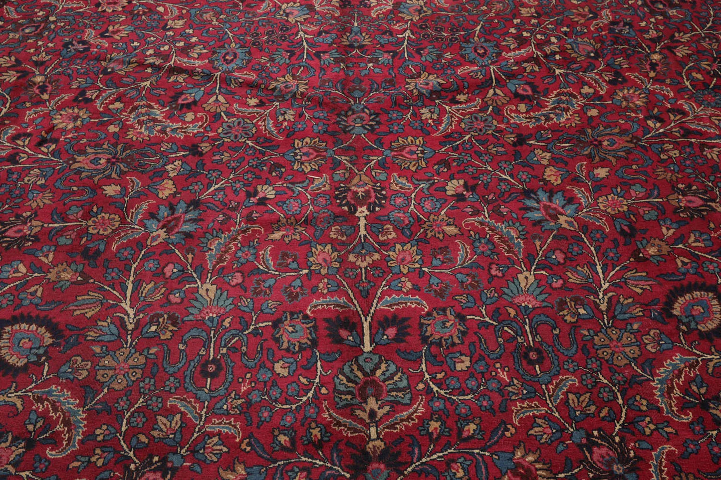 12' 4''x16' 7'' Palace Burgundy, Midnight Blue Hand Knotted 100% Wool Mashad Traditional Oriental Area Rug