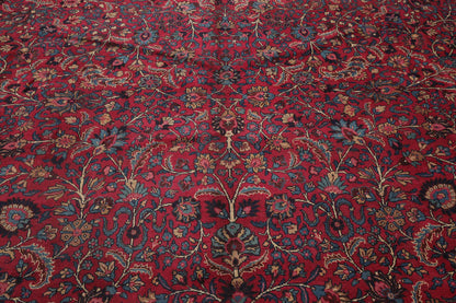12' 4''x16' 7'' Palace Burgundy, Midnight Blue Hand Knotted 100% Wool Mashad Traditional Oriental Area Rug