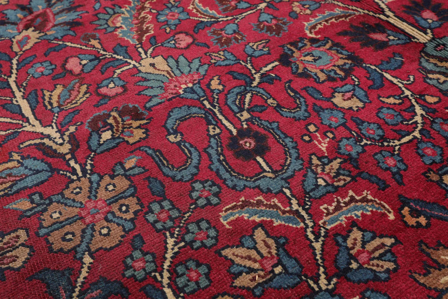 12' 4''x16' 7'' Palace Burgundy, Midnight Blue Hand Knotted 100% Wool Mashad Traditional Oriental Area Rug