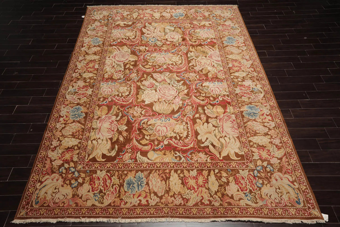 9x12 Brown, Beig Hand Knotted Oushak Wool and Silk Turkish Oushak Arts & Crafts Oriental Area Rug