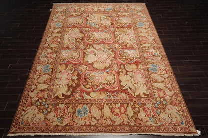 9x12 Brown, Beig Hand Knotted Oushak Wool and Silk Turkish Oushak Arts & Crafts Oriental Area Rug