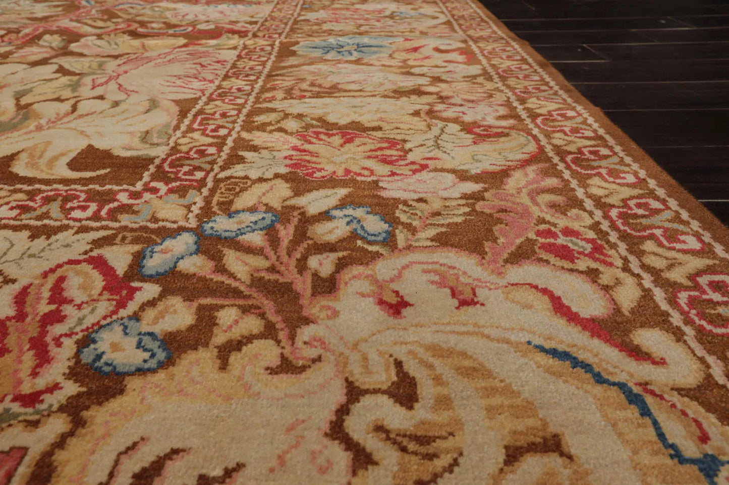 9x12 Brown, Beig Hand Knotted Oushak Wool and Silk Turkish Oushak Arts & Crafts Oriental Area Rug