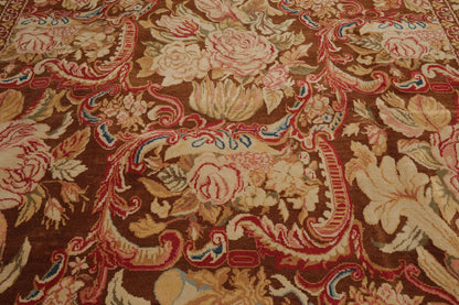 9x12 Brown, Beig Hand Knotted Oushak Wool and Silk Turkish Oushak Arts & Crafts Oriental Area Rug