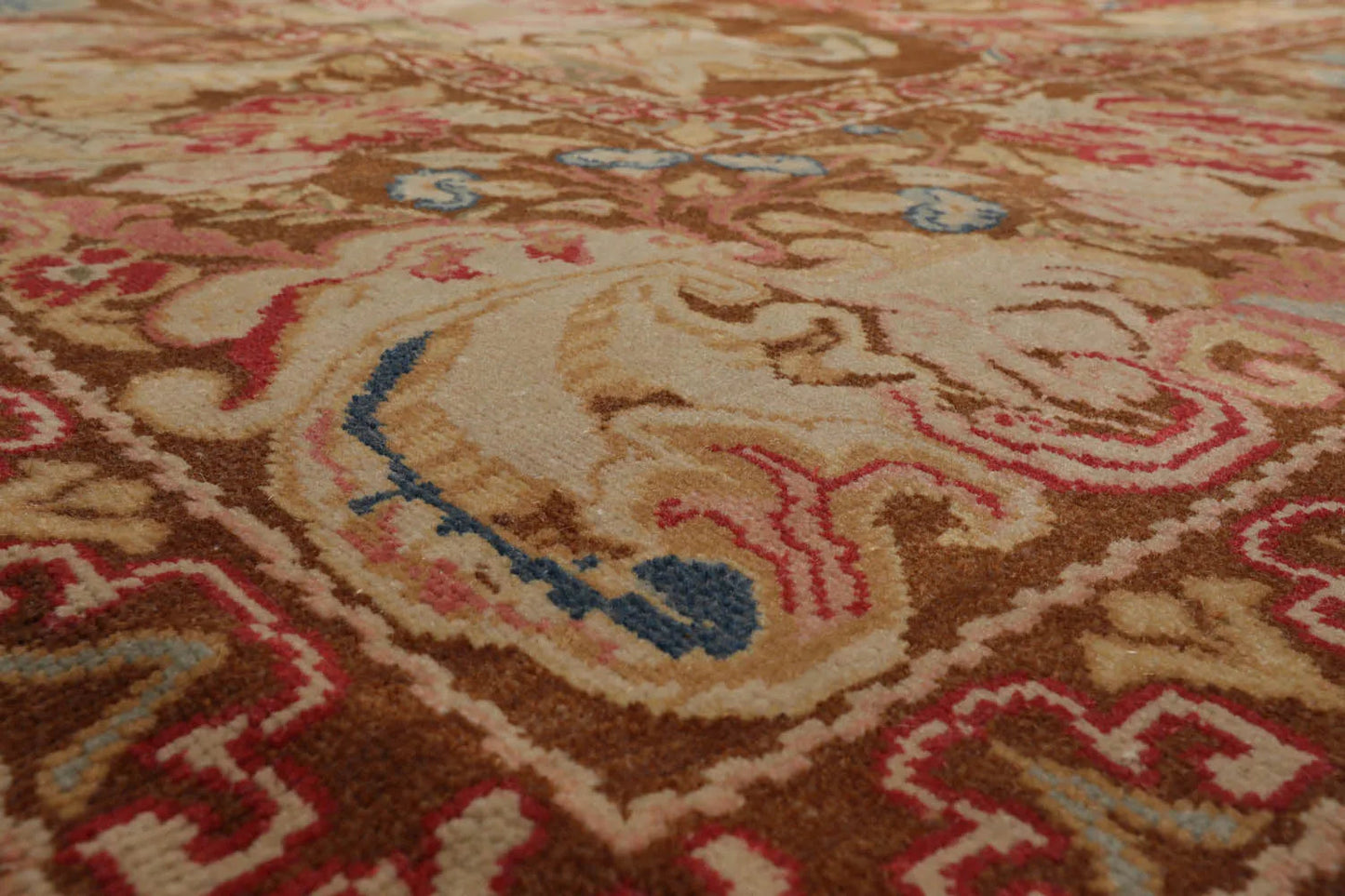 9x12 Brown, Beig Hand Knotted Oushak Wool and Silk Turkish Oushak Arts & Crafts Oriental Area Rug
