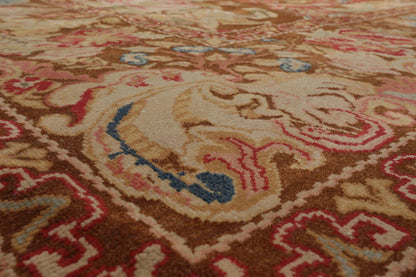 9x12 Brown, Beig Hand Knotted Oushak Wool and Silk Turkish Oushak Arts & Crafts Oriental Area Rug