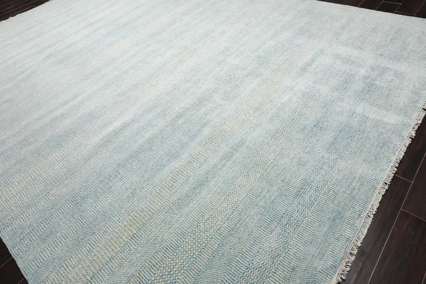 Multi Sizes Blue Hand Knotted Wool and Silk Modern Oriental Area Rug