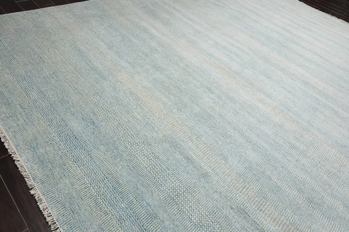 Multi Sizes Blue Hand Knotted Wool and Silk Modern Oriental Area Rug
