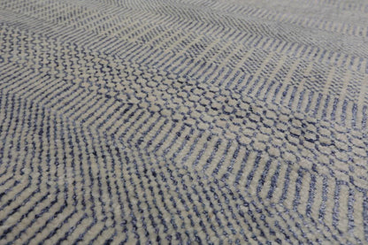 Multi Sizes Blue Hand Knotted Wool and Silk Modern Oriental Area Rug