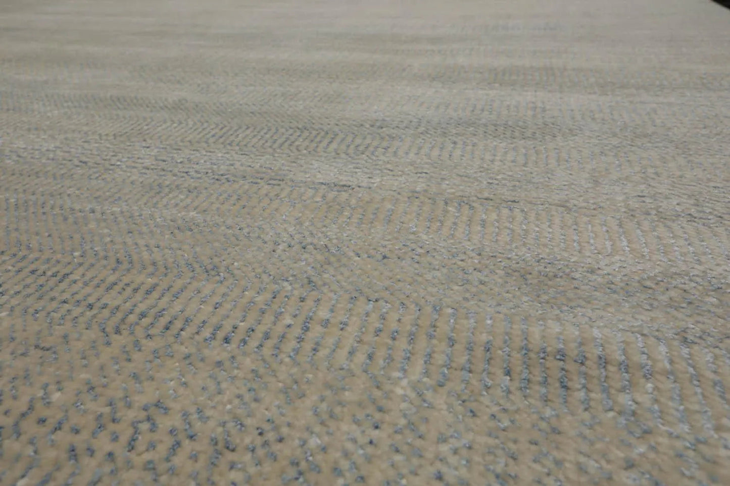 Multi Sizes Beige Hand Knotted Wool and Silk Modern Oriental Area Rug