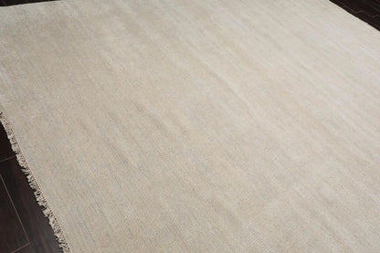 Multi Sizes Beige Hand Knotted Wool and Silk Modern Oriental Area Rug