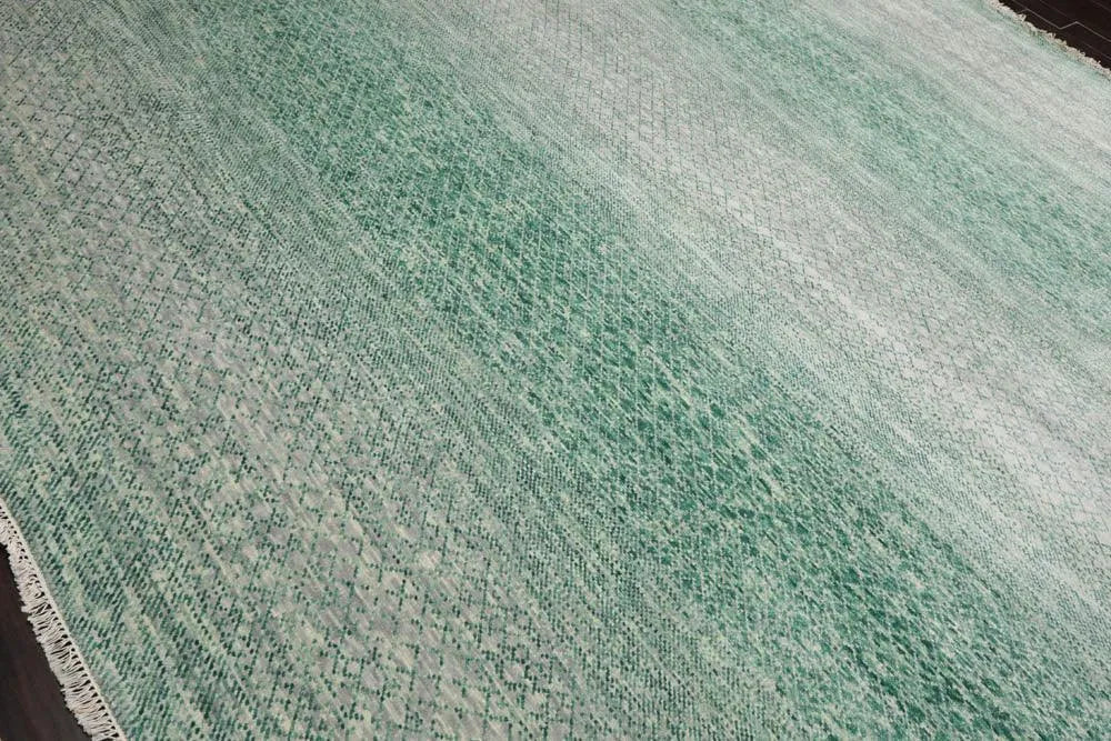 9’ x 12’ Hand Knotted 100% Wool Modern Oriental Area Rug Green, Beige, Gray