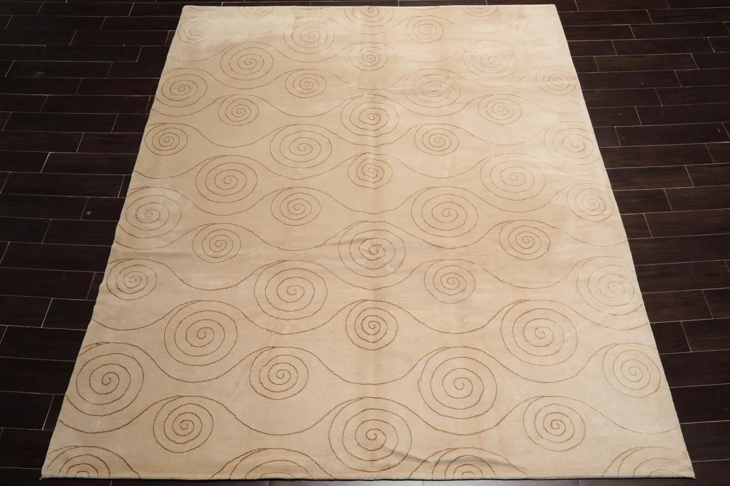 8x10 Beige,Gold Hand Knotted Tibetan Wool and Silk Tufenkian Modern & Contemporary Oriental Area Rug