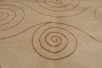 8x10 Beige,Gold Hand Knotted Tibetan Wool and Silk Tufenkian Modern & Contemporary Oriental Area Rug