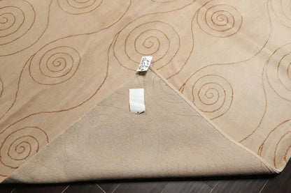 8x10 Beige,Gold Hand Knotted Tibetan Wool and Silk Tufenkian Modern & Contemporary Oriental Area Rug
