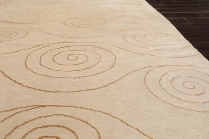 8x10 Beige,Gold Hand Knotted Tibetan Wool and Silk Tufenkian Modern & Contemporary Oriental Area Rug