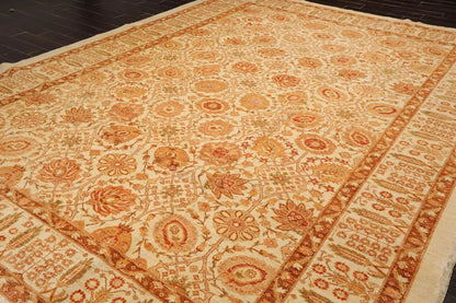 10x14 Ivory, Brown Hand Knotted 100% Wool Peshawar Traditional Oriental Area Rug