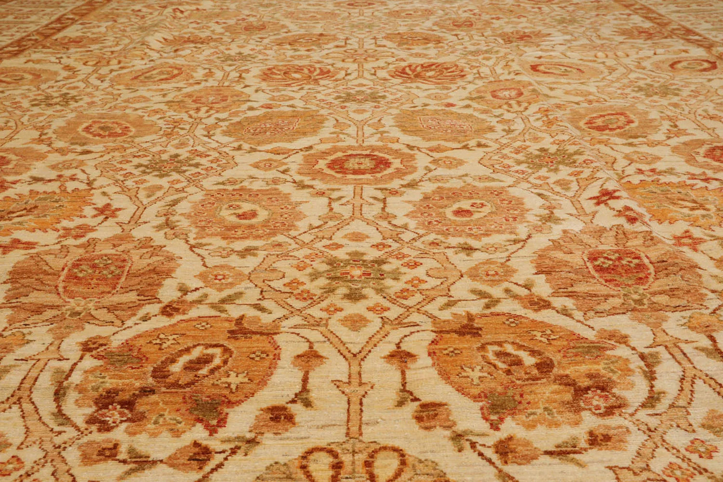 10x14 Ivory, Brown Hand Knotted 100% Wool Peshawar Traditional Oriental Area Rug