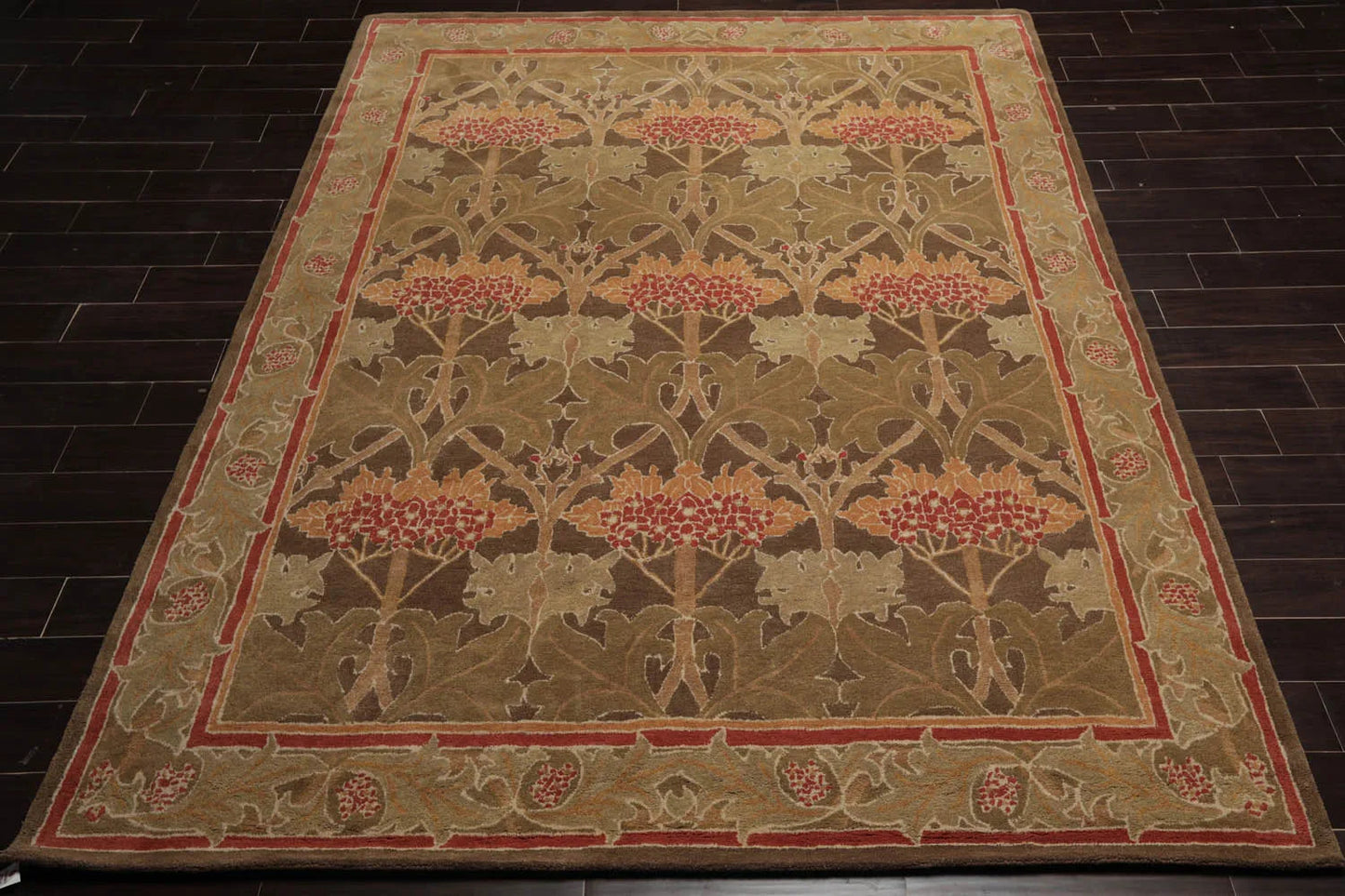 Multi Size Green, Sage Hand Tufted Hand Made 100% Wool William Morris Transitional Oriental Area Rug