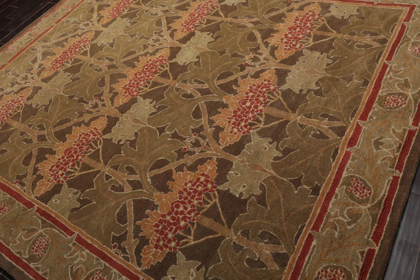 Multi Size Green, Sage Hand Tufted Hand Made 100% Wool William Morris Transitional Oriental Area Rug