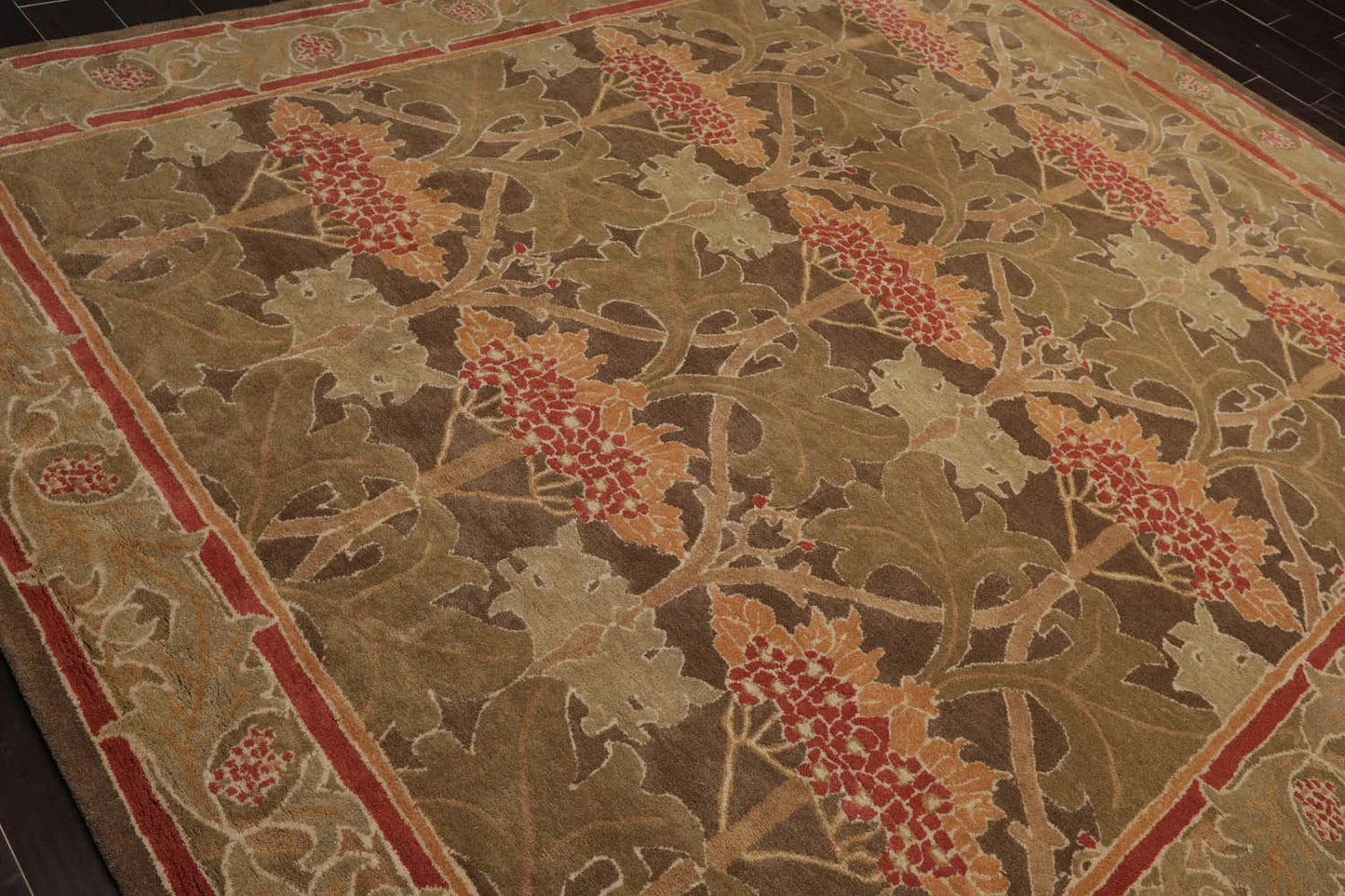 Multi Size Green, Sage Hand Tufted Hand Made 100% Wool William Morris Transitional Oriental Area Rug