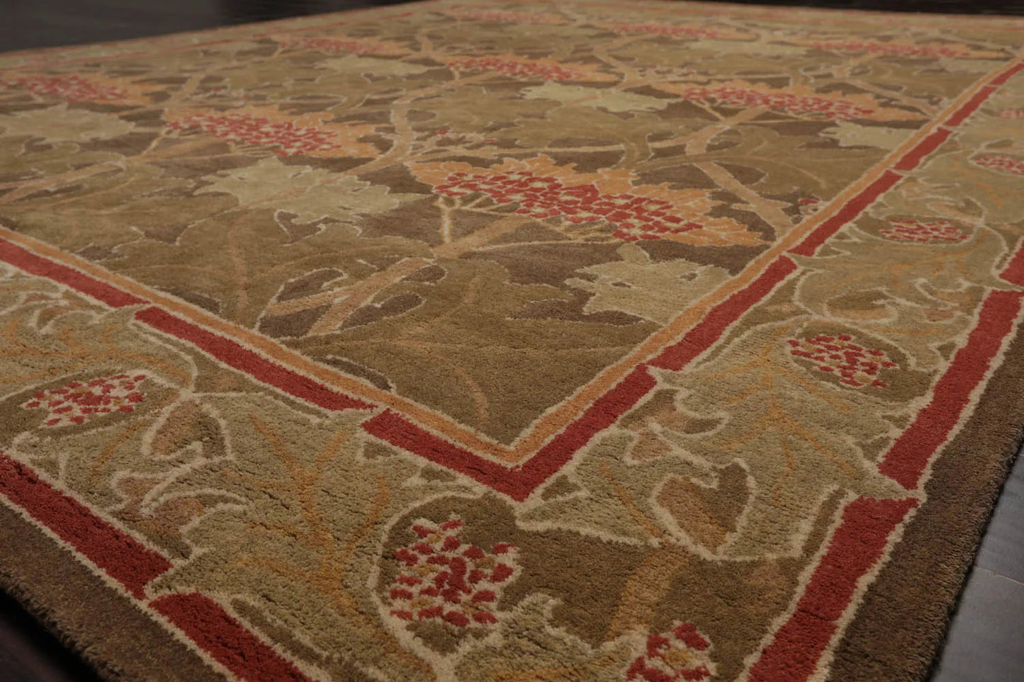 Multi Size Green, Sage Hand Tufted Hand Made 100% Wool William Morris Transitional Oriental Area Rug