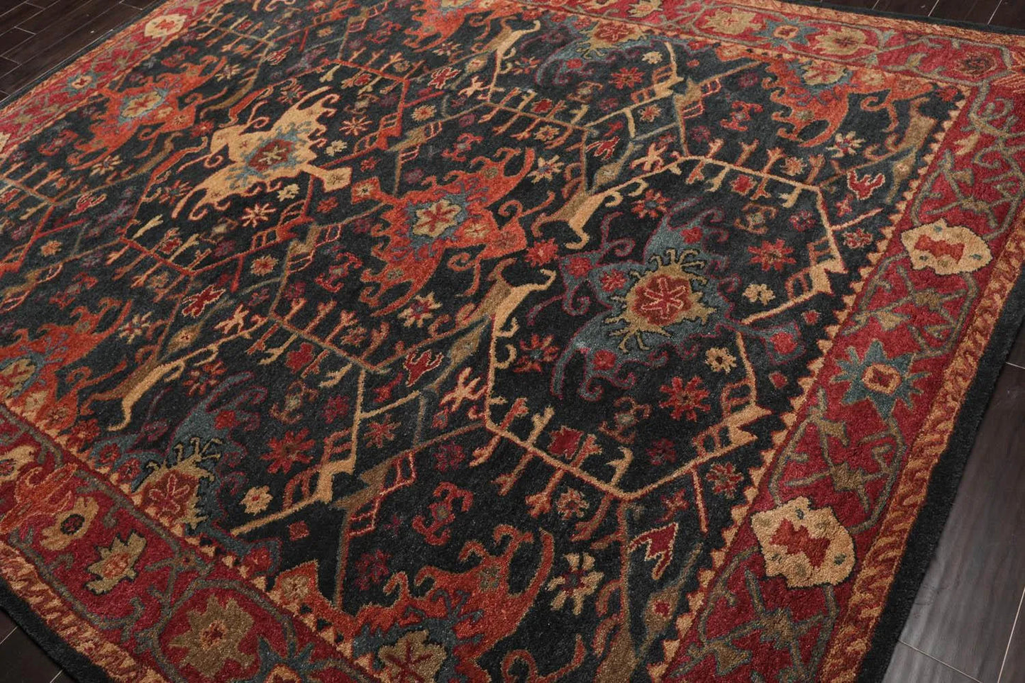 Handmade Multi Size 100% Wool Dark Blue Oriental Area Rug