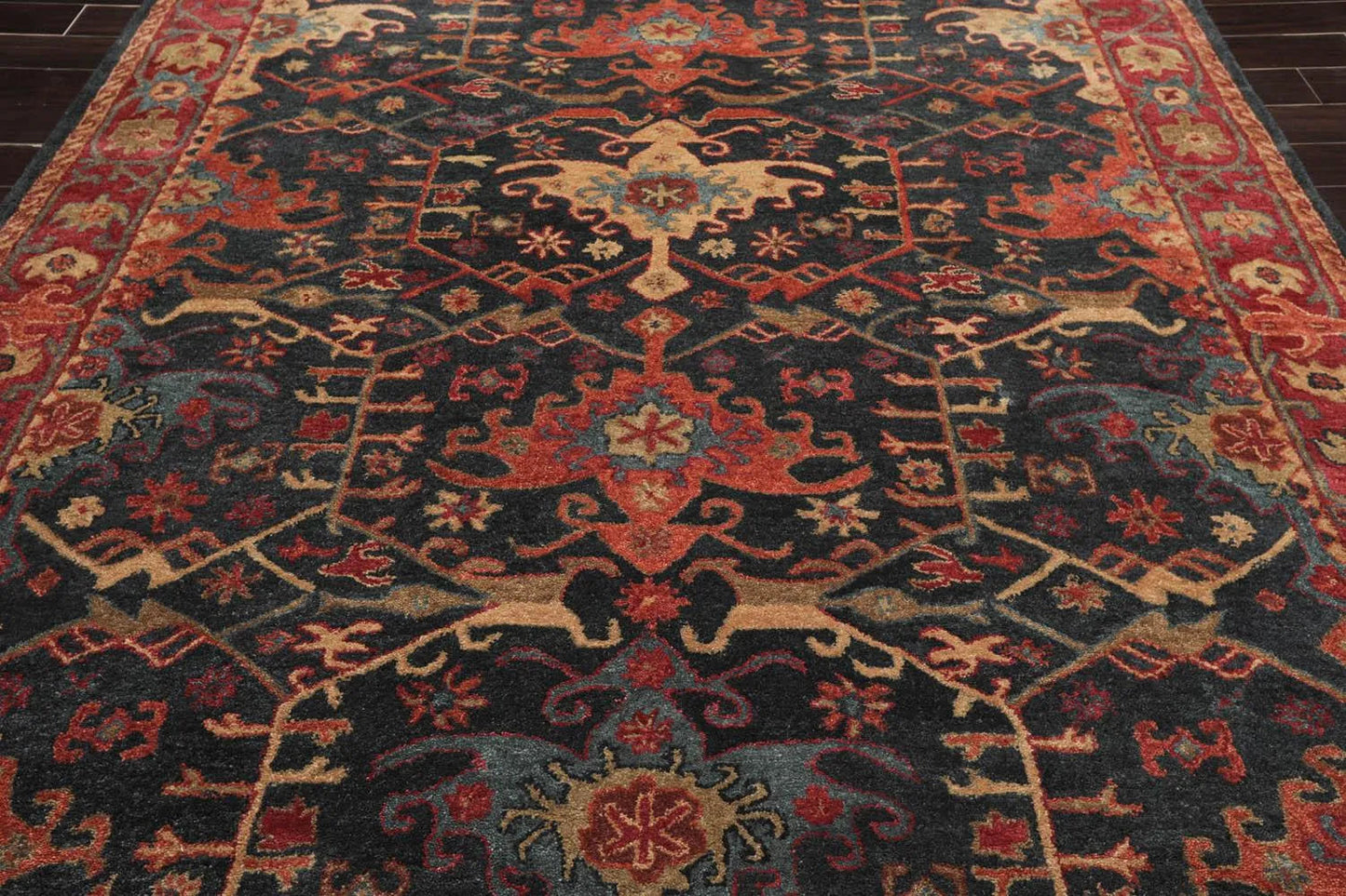 Handmade Multi Size 100% Wool Dark Blue Oriental Area Rug