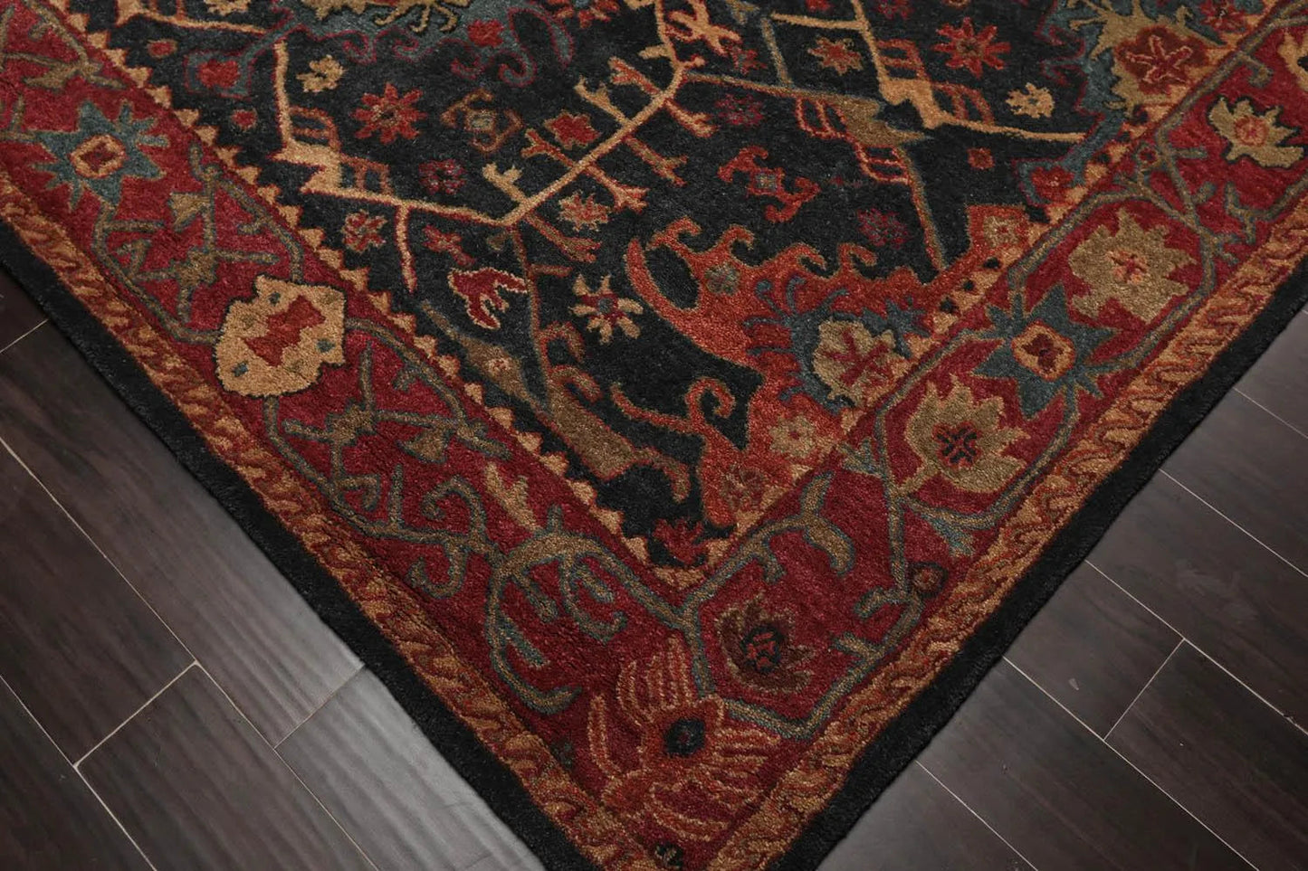 Handmade Multi Size 100% Wool Dark Blue Oriental Area Rug
