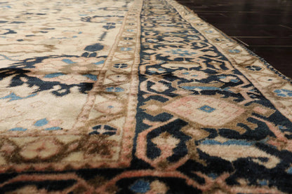 13'3"x16'9" Palace Ivory, Midnight Blue Hand Knotted 100% Wool Mahal Traditional Oriental Area Rug