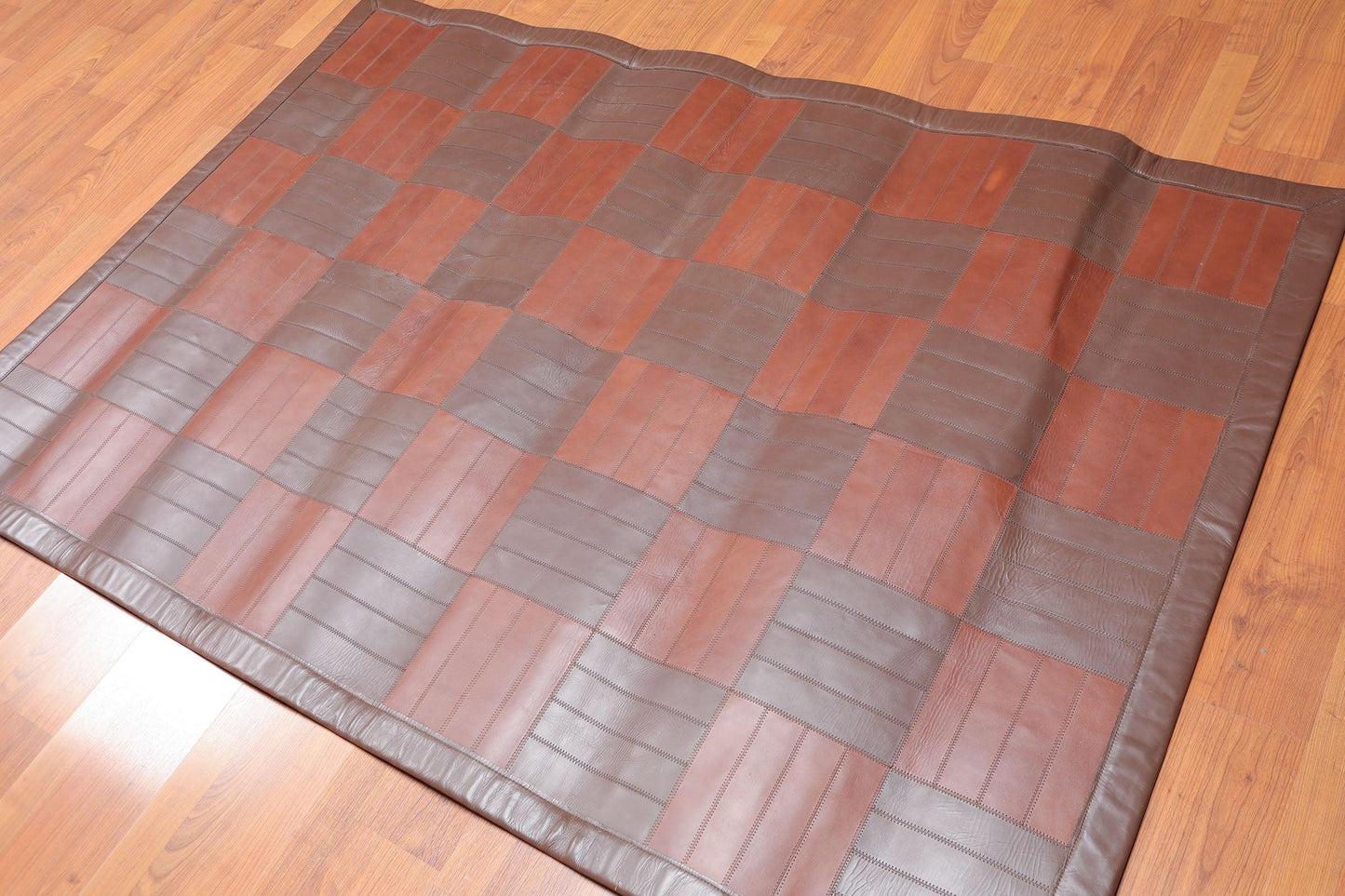 4'4" x 6'3" Hand Woven Rare Ultra Hip Designer Leather Flatweave Area rug Brown