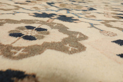 13'3"x16'9" Palace Ivory, Midnight Blue Hand Knotted 100% Wool Mahal Traditional Oriental Area Rug