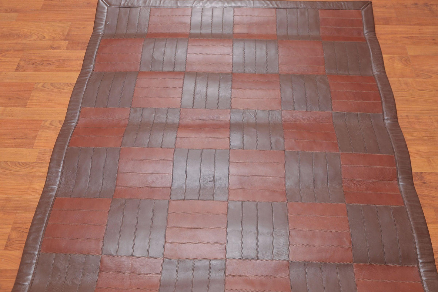 4'4" x 6'3" Hand Woven Rare Ultra Hip Designer Leather Flatweave Area rug Brown
