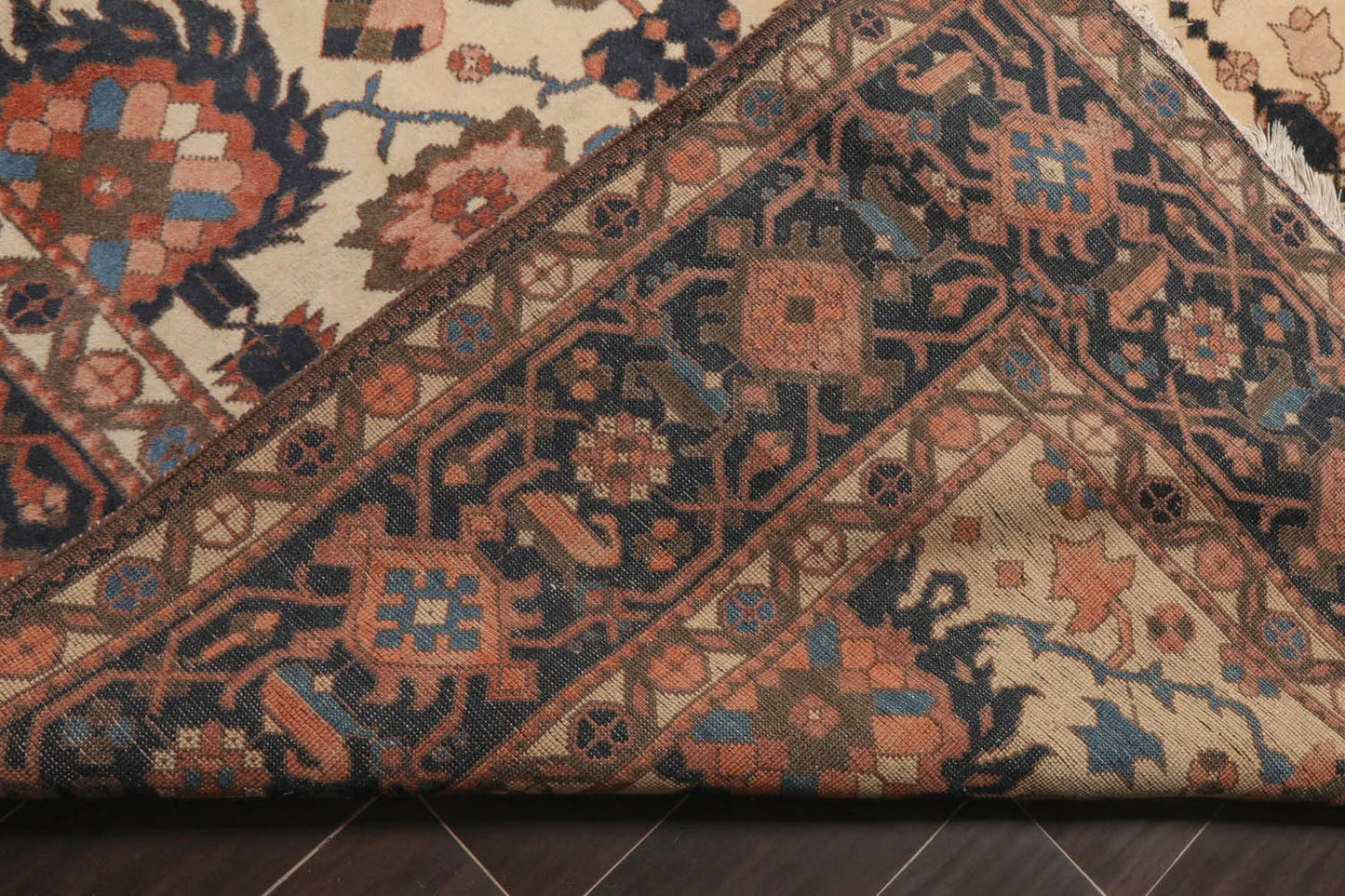 13'3"x16'9" Palace Ivory, Midnight Blue Hand Knotted 100% Wool Mahal Traditional Oriental Area Rug