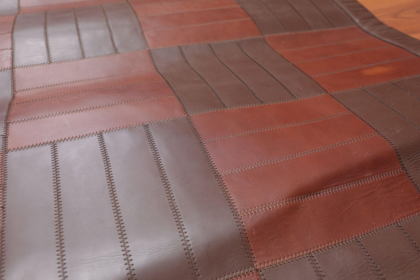 4'4" x 6'3" Hand Woven Rare Ultra Hip Designer Leather Flatweave Area rug Brown