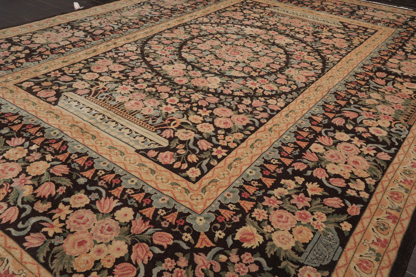 Multi Size Chocolate, Tan Hand Knotted Aubusson Savonnerie 100% Wool Traditional Oriental Area Rug