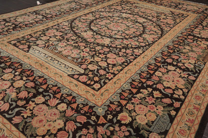 Multi Size Chocolate, Tan Hand Knotted Aubusson Savonnerie 100% Wool Traditional Oriental Area Rug