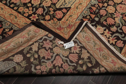 Multi Size Chocolate, Tan Hand Knotted Aubusson Savonnerie 100% Wool Traditional Oriental Area Rug