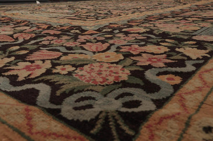 Multi Size Chocolate, Tan Hand Knotted Aubusson Savonnerie 100% Wool Traditional Oriental Area Rug
