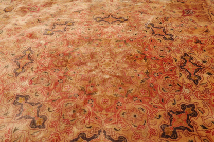 9'9''x9'9'' Round Tan, Peach Hand Knotted Wool and Silk Tabriz Traditional Oriental Area Rug