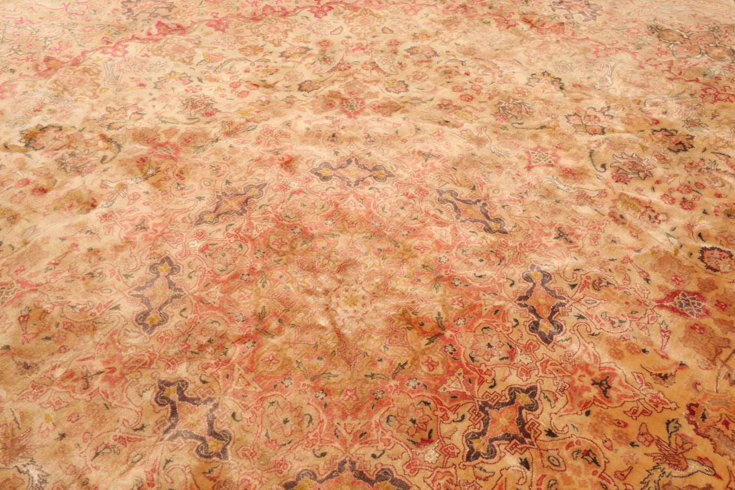 9'9''x9'9'' Round Tan, Peach Hand Knotted Wool and Silk Tabriz Traditional Oriental Area Rug