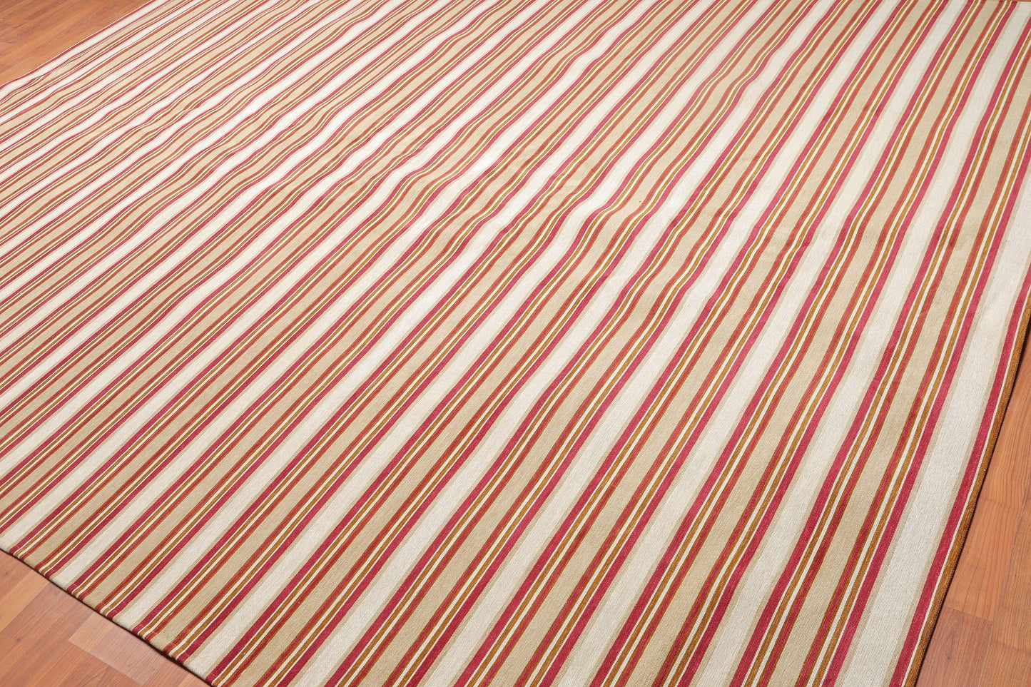9'2" x 11'8" Contemporary Stripes Designer Cotton Flatweave Area Rug Beige
