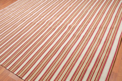9'2" x 11'8" Contemporary Stripes Designer Cotton Flatweave Area Rug Beige