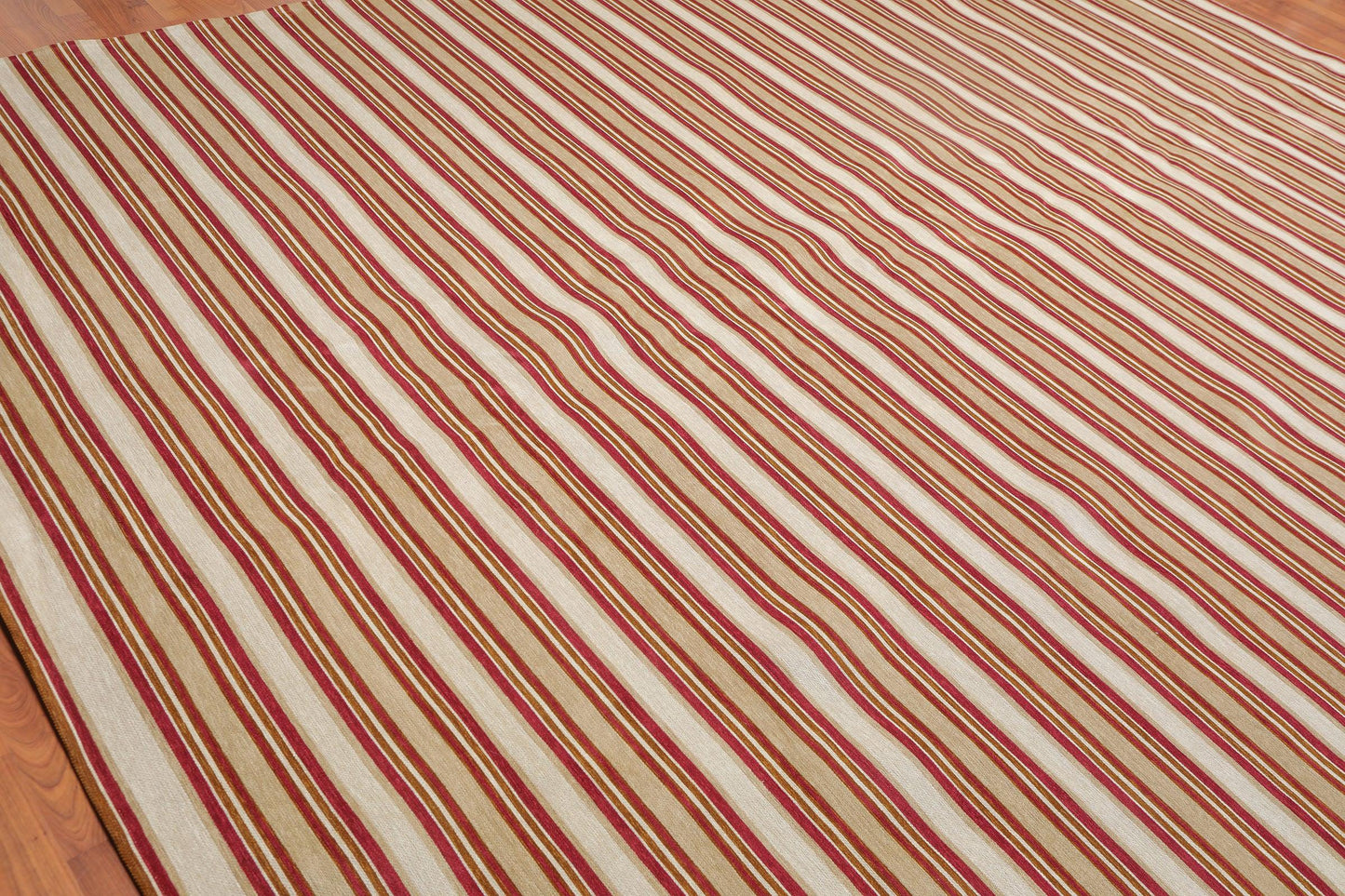 9'2" x 11'8" Contemporary Stripes Designer Cotton Flatweave Area Rug Beige