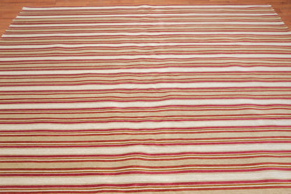 9'2" x 11'8" Contemporary Stripes Designer Cotton Flatweave Area Rug Beige