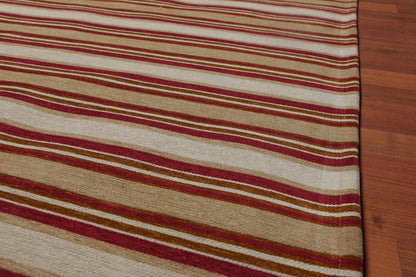 9'2" x 11'8" Contemporary Stripes Designer Cotton Flatweave Area Rug Beige