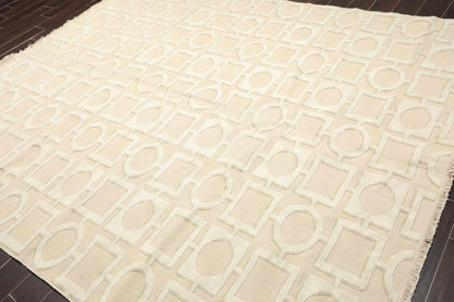 7'11'' x 9'11'' Hand Knotted Tibetan Cotton & Silk Designer Geometric Area Rug Beige